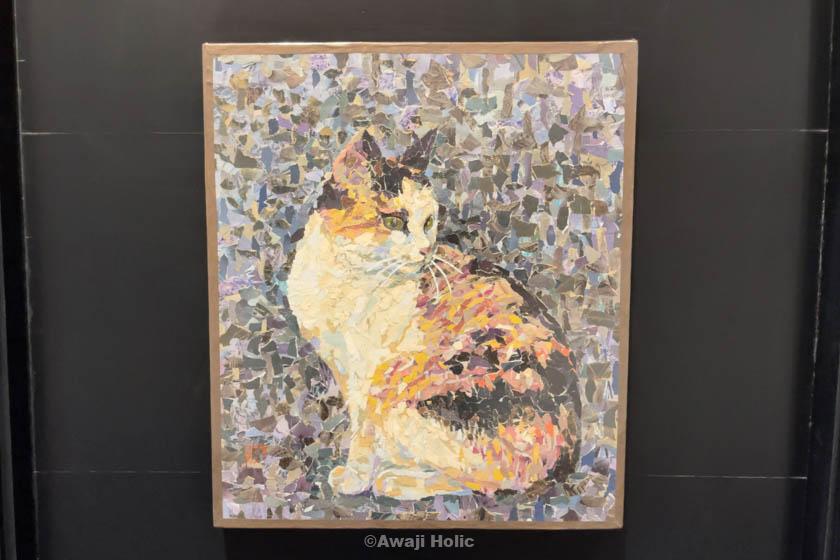 淡路市立中浜稔猫美術館の猫の貼り絵